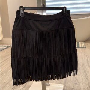 Francescas: Brand New - Black Suede Fringe Skirt Size Medium